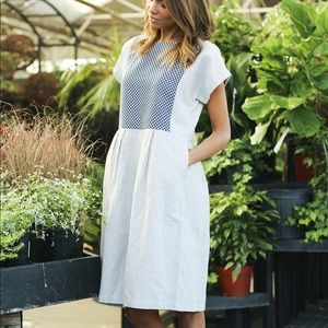 Clad & Cloth - Gray and Blue Bib Dress